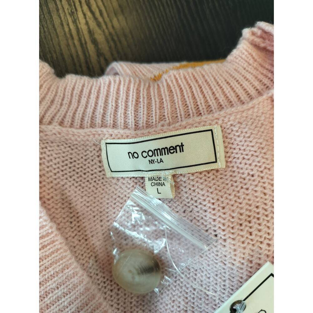 No Comment NYLA Cardigan Sweater L Pink Orange Colorblock Cropped NWT - Picture 8 of 9